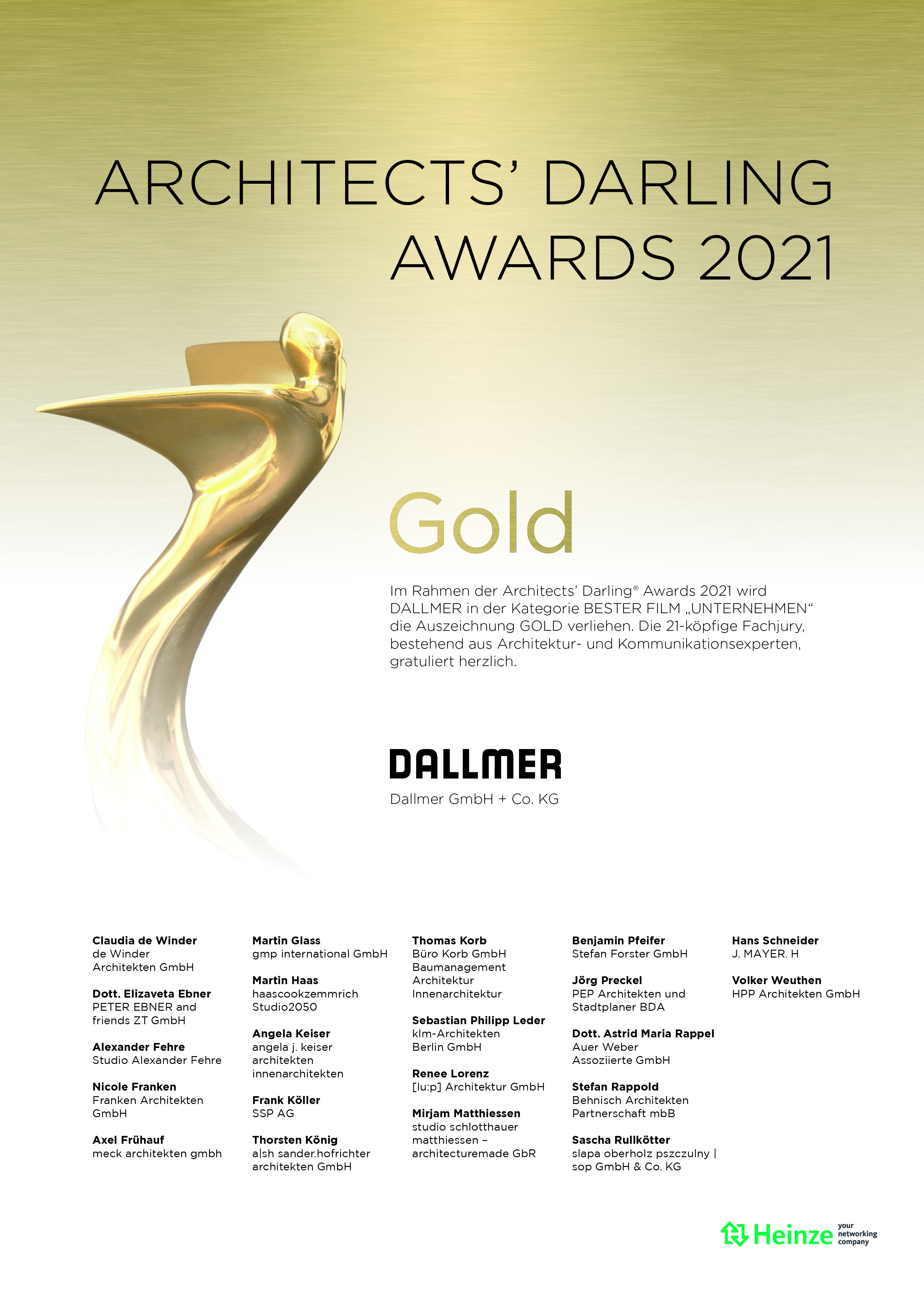 Die Fachjury zeichnete den Dallmer-Unternehmensfilm unter anderem aufgrund seiner „unfassbar guten Sequenzen“ mit dem Architects‘ Darling in Gold aus.  Foto: Heinze GmbH