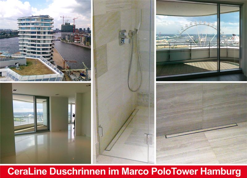 CeraLine shower channels in the Marco Polo Tower, Hamburg